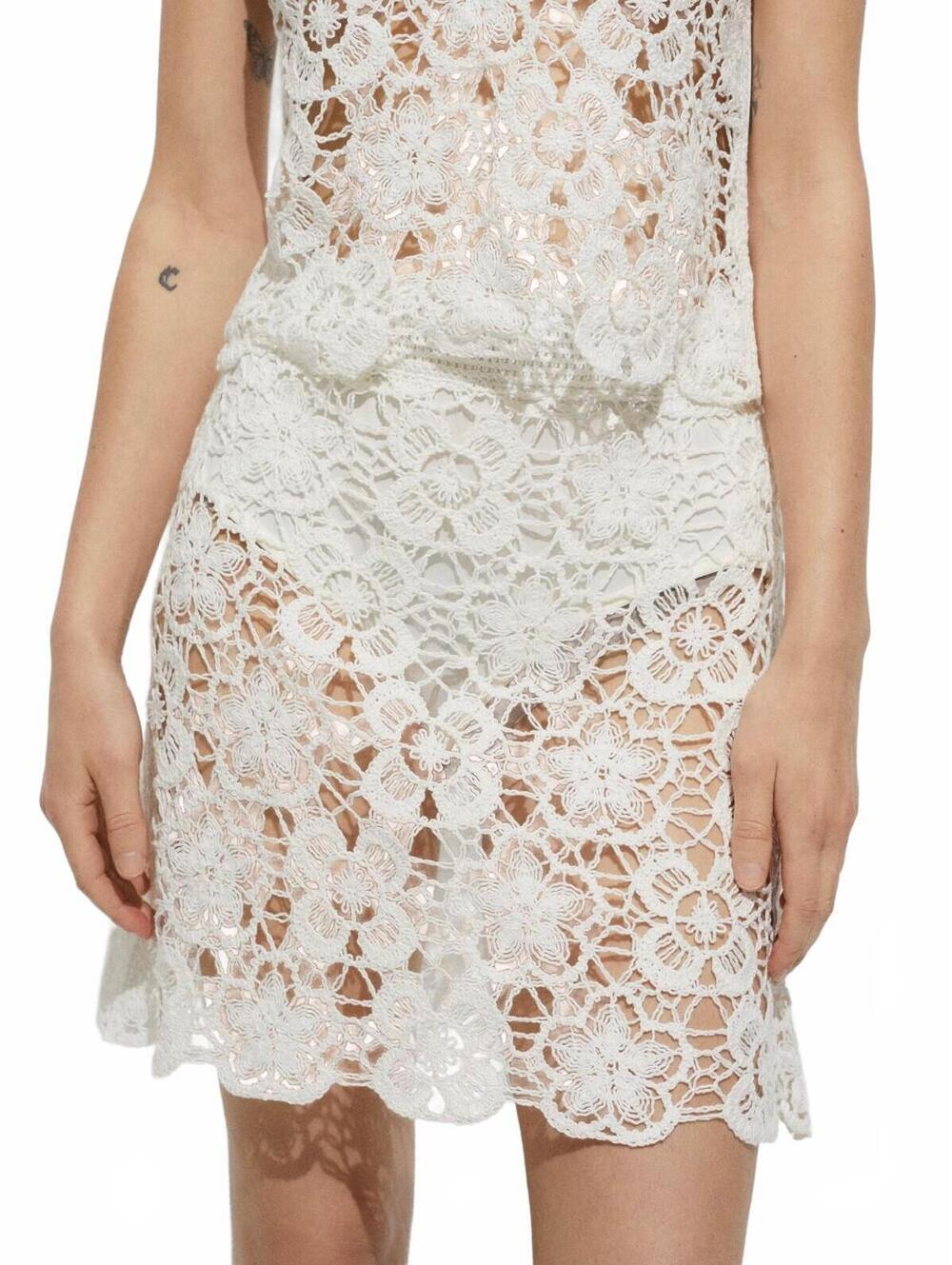 Mango Crochet Floral Mini-Skirt NWT Off White Small